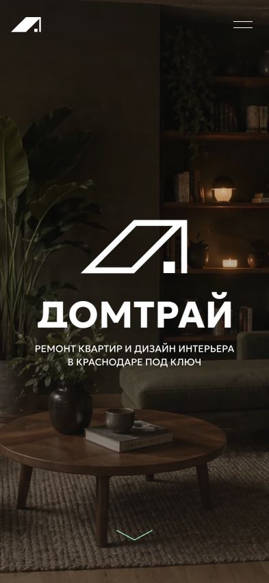 Домтрай: первый экран сайта на телефоне
